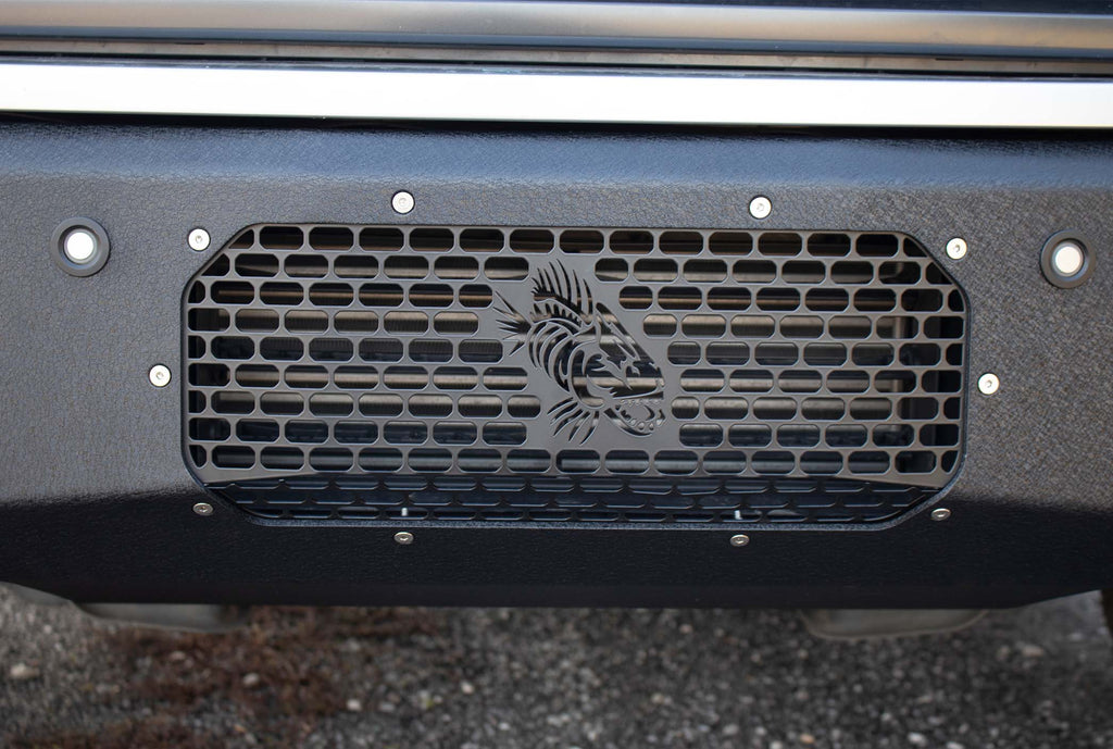 Fishbone Offroad Pelican Front Bumper with black texture powder coat and provisions for Factory OE park sensors on a 2021-Current Ford F-150.